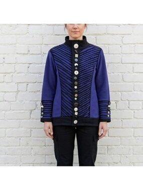 Leopards & Roses Purple Fleece Zip Up Jacket Sweatshirt Funky Buttons sz Medium
